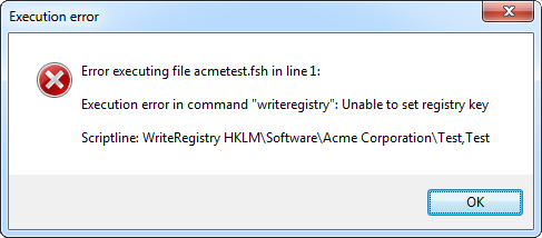 Registry write error